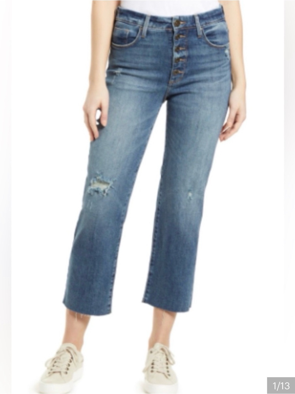 Whetherly Distressed Exposed Button Fly Everette High Rise Mom Jeans 10 / 30